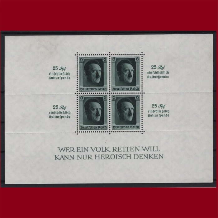 HİTLER-1937 REICH-DAMGASIZ MNH (ZAMKDA HAFİF PARMAK İZİ VAR) BLOK-MICHEL KD: 320 EURO