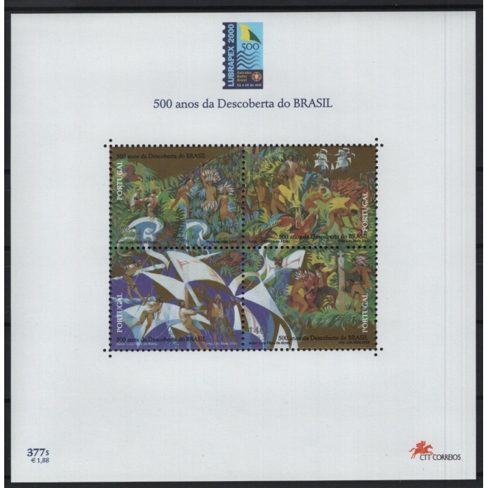 BREZİLYANIN KEŞFİ-2000 PORTEKİZ-DAMGASIZ MNH BLOK-NOMİNAL: 1,88 EURO