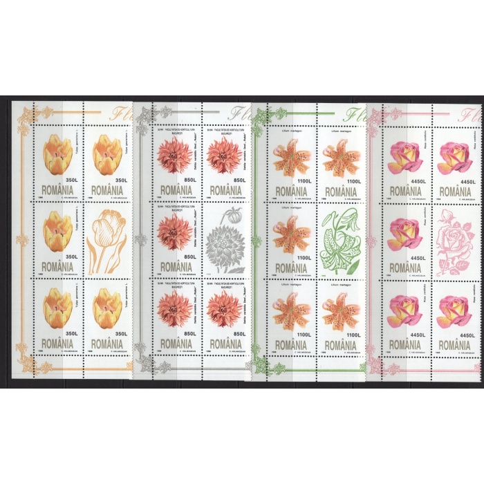 ÇİÇEKLER-2008 ROMANYA-DAMGASIZ MNH 5Lİ BLOK TAM SET-MICHEL KD: 15 EURO