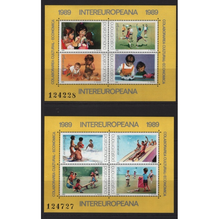 ÇOCUKLAR-AVRUPA BİRLİĞİ-1989 ROMANYA-2 ADET DAMGASIZ MNH BLOK