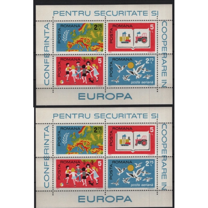 ÇOCUKLAR-KUŞLAR-AVRUPA GÜVENLİK KONFERANSI-1975 ROMANYA-2 ADET DAMGASIZ MNH BLOK