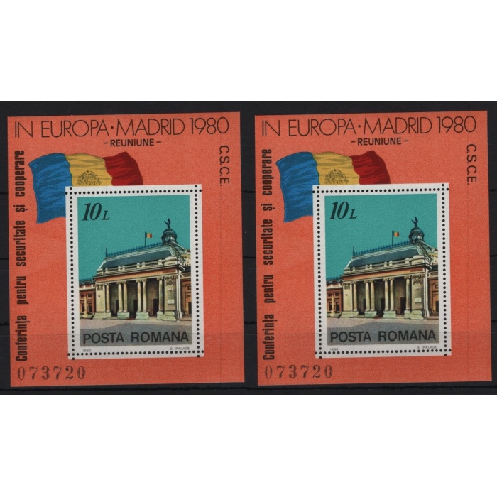 MİMARİ-AVRUPA GÜVENLİK KONFERANSI-1980 ROMANYA-2 ADET DAMGASIZ MNH BLOK