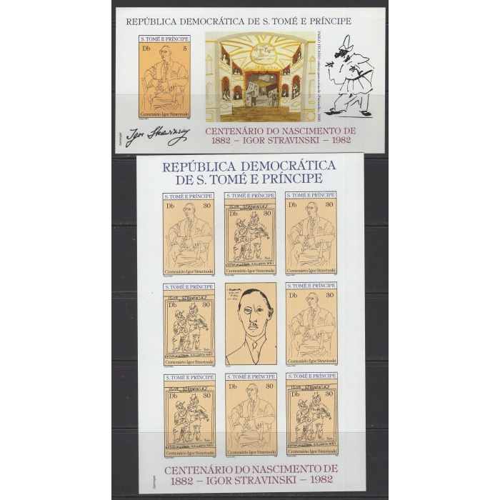 TABLOLAR-IGOR STRAVINSKI-1982 SAO TOME & PRINCIPE-DAMGASIZ MNH BLOK + KLEINBOGEN