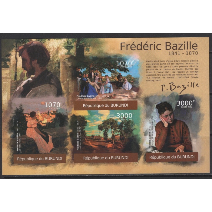 TABLOLAR-FREDERIC BAZILLE-2012 BURUNDI-DAMGASIZ MNH BLOK-DANTELSİZ