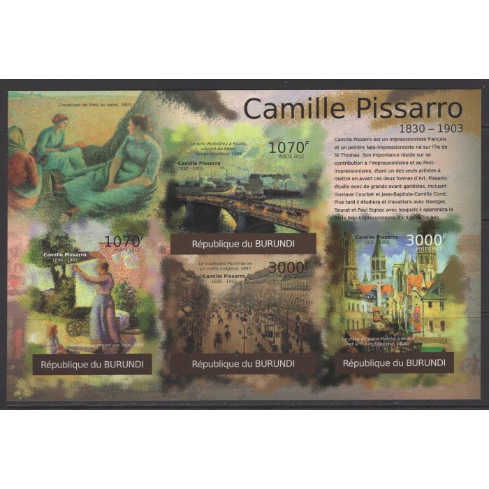 TABLOLAR-CAMILLE PISSARRO-2012 BURUNDI-DAMGASIZ MNH BLOK-DANTELSİZ