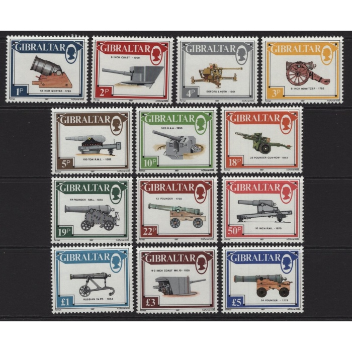ASKERİ SİLAHLAR-TOPLAR-1987 GIBRALTAR-DAMGASIZ MNH TAM SET-NOMİNAL £10.34
