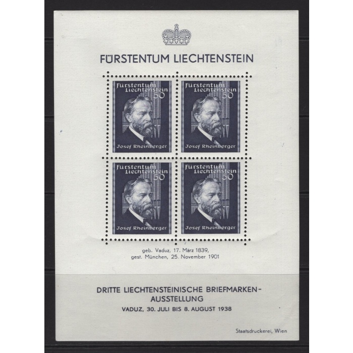 BESTECİLER-1938 LIECHTENSTEIN-DAMGASIZ MNH BLOK-MICHEL KD: 90 EURO