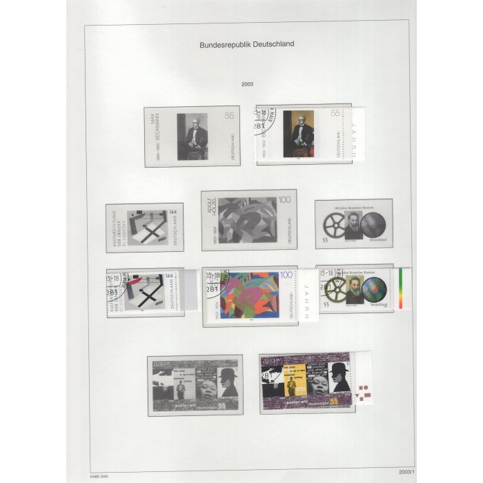 2003/ 2005 ARASI ALMANYA DAMGALI KOLEKSİYON-MICHEL KD: 350 EURO-16 TELLİ KABE ALBUMDE DAMGALI + DAMGASIZ KOLEKSİYON OLACAK SEKİLDE HAVİDLER DİZİLMİS, FAKAT SADECE DAMGALI PULLAR VAR, DAMGASIZ PULLARIN KONULACAĞI HAVİDLER BOŞ