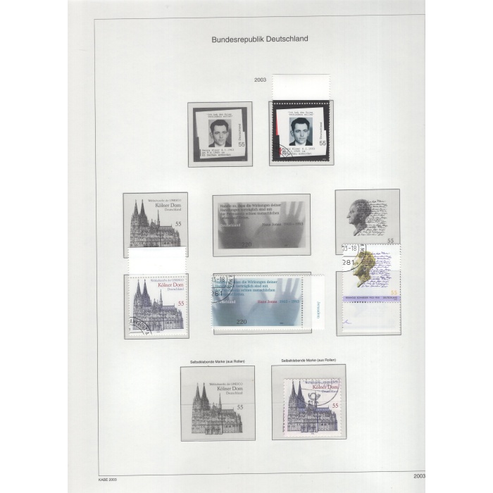 2003/ 2005 ARASI ALMANYA DAMGALI KOLEKSİYON-MICHEL KD: 350 EURO-16 TELLİ KABE ALBUMDE DAMGALI + DAMGASIZ KOLEKSİYON OLACAK SEKİLDE HAVİDLER DİZİLMİS, FAKAT SADECE DAMGALI PULLAR VAR, DAMGASIZ PULLARIN KONULACAĞI HAVİDLER BOŞ