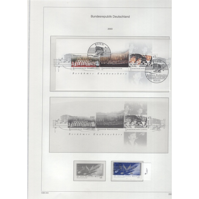 2003/ 2005 ARASI ALMANYA DAMGALI KOLEKSİYON-MICHEL KD: 350 EURO-16 TELLİ KABE ALBUMDE DAMGALI + DAMGASIZ KOLEKSİYON OLACAK SEKİLDE HAVİDLER DİZİLMİS, FAKAT SADECE DAMGALI PULLAR VAR, DAMGASIZ PULLARIN KONULACAĞI HAVİDLER BOŞ