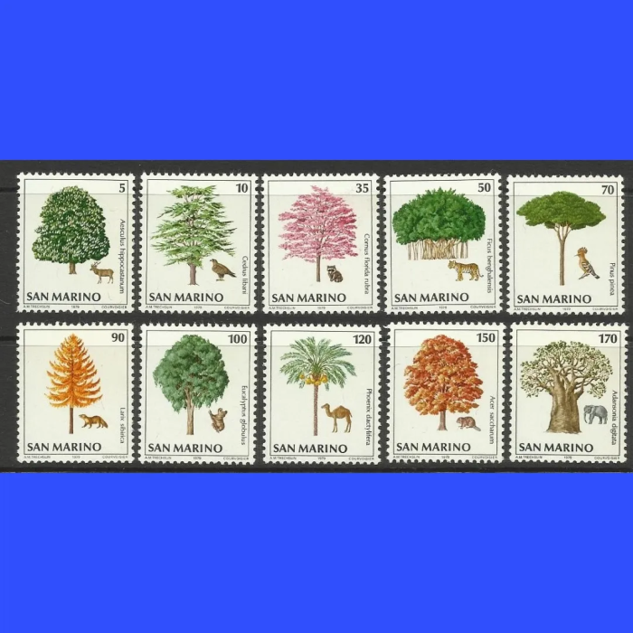 AĞAÇLAR-HAYVANLAR-1979 SAN MARINO-DAMGASIZ MNH TAM SET