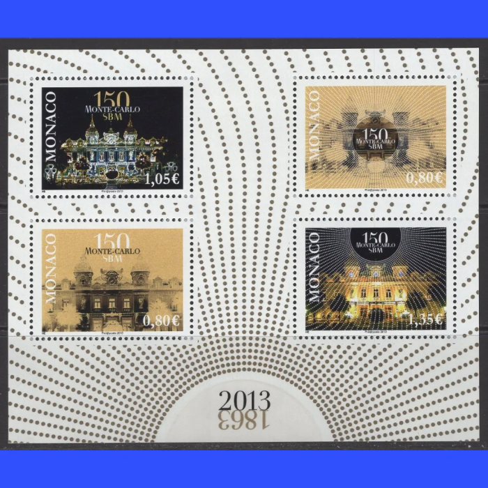 MONTE CARLO-2013 MONAKO-DAMGASIZ MNH BLOK-NOMİNAL 4 EURO