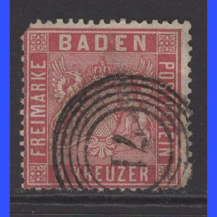 ALMAN EYALETLERİ-BADEN-1860 DAMGALI PUL-MICHEL #12-KD: 220 EURO (SOL ÜST VE SAĞ ALT KÖŞE DANTELİ EKSİK)