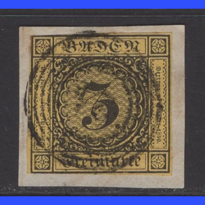 ALMAN EYALETLERİ-BADEN-1851 DAMGALI PUL-MICHEL #2-KD: 20 EURO