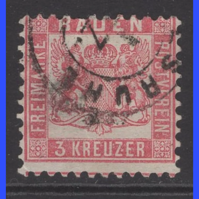ALMAN EYALETLERİ-BADEN-1862 DAMGALI PUL-MICHEL #16-KD: 360 EURO