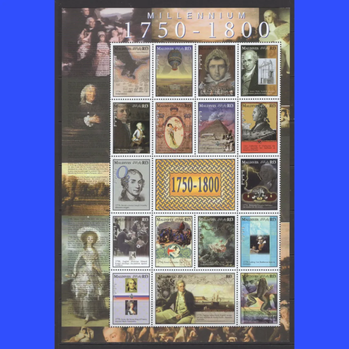 MİLENYUM-1750/ 1800 ARASI ÖNEMLİ OLAYLAR-2000 MALDIVES-1978 KANADA-DAMGASIZ MNH KLEINBOGEN