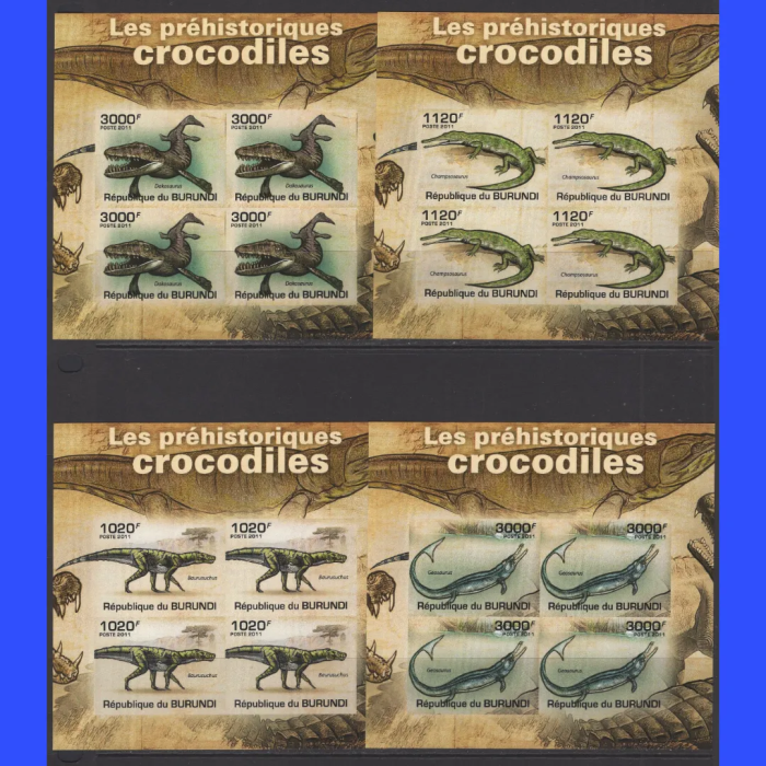 TİMSAHLAR-2011 BURUNDI-4 ADET DAMGASIZ MNH BLOK TAM TAKIM-DANTELSİZ