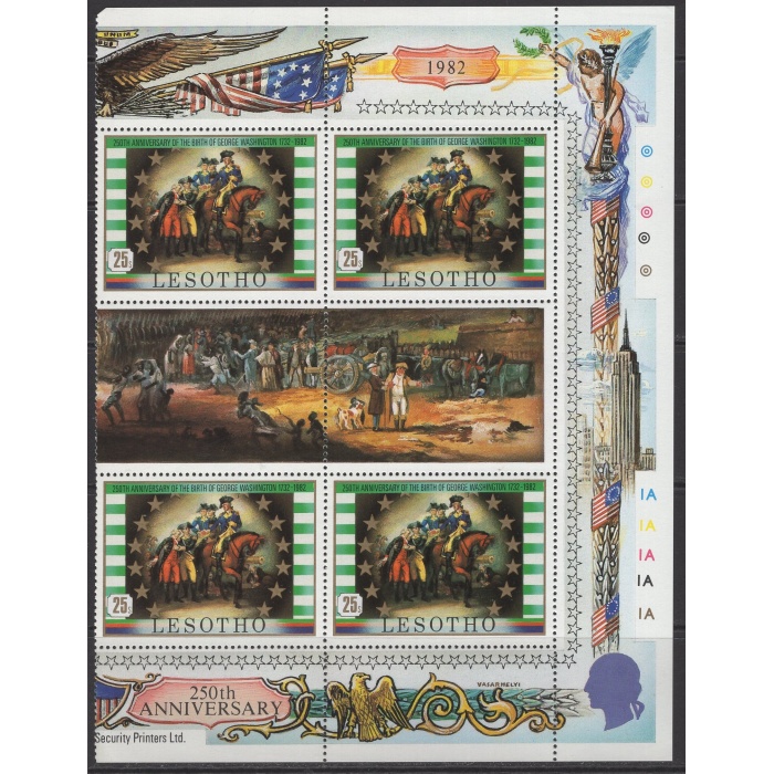 AMERİKAN İÇ SAVAŞ-GEORGE WASHINGTON-1982 LESOTHO-DAMGASIZ MNH 4LÜ BLOK TAM SET