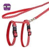 Kırmızı Beyaz Kalp Desenli Ayarlanabilir Kedi Göğüs Tasma Seti 10 mm 110 cm