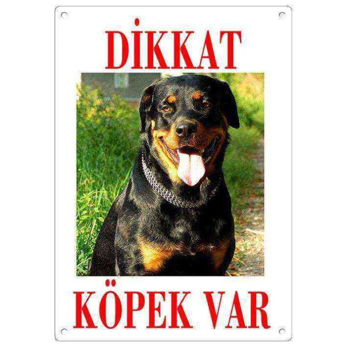 Dikkat Köpek Var Uyarı Levhası (Renkli Rottweiler)
