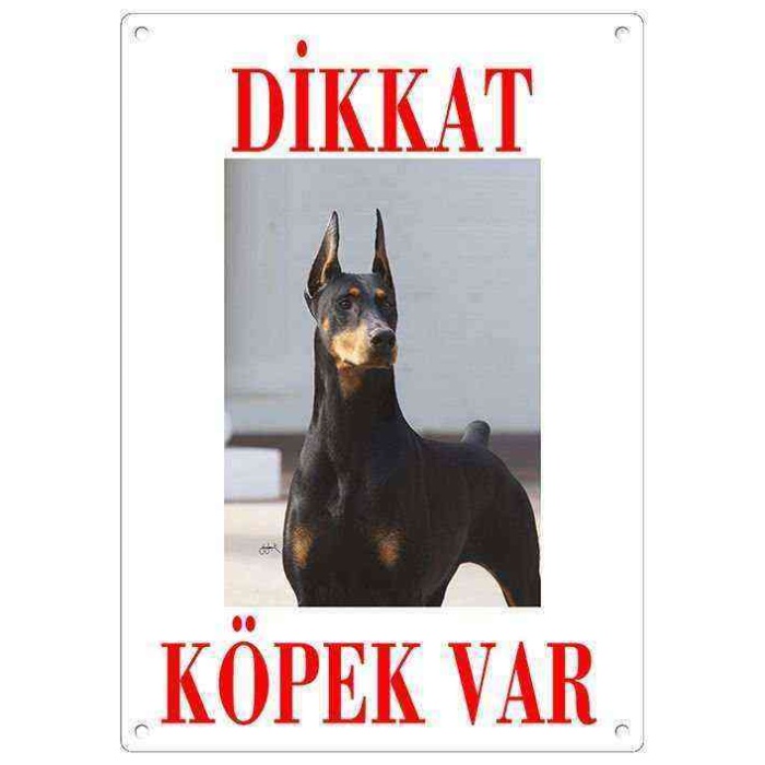 Dikkat Köpek Var Uyarı Levhası (Renkli Doberman)