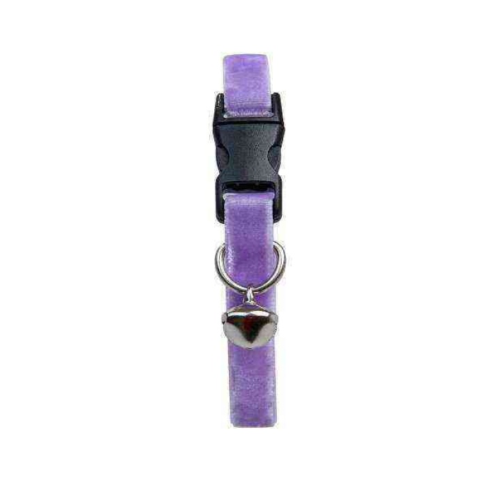 Kadife Zilli Ayarlanabilir Kedi Boyun Tasması 22-30 cm Lila