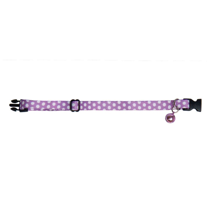 Desenli Zilli Ayarlanabilir Kedi Boyun Tasması 22-30 cm Lila