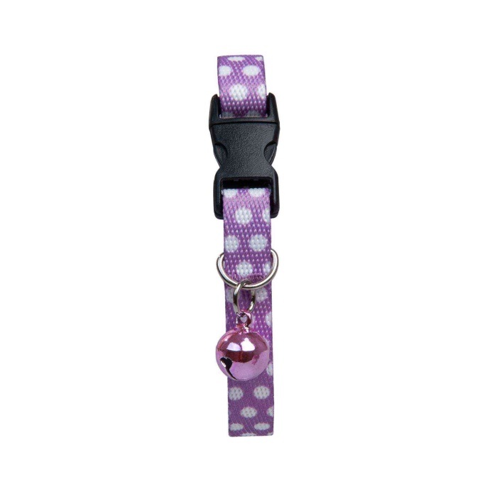 Desenli Zilli Ayarlanabilir Kedi Boyun Tasması 22-30 cm Lila