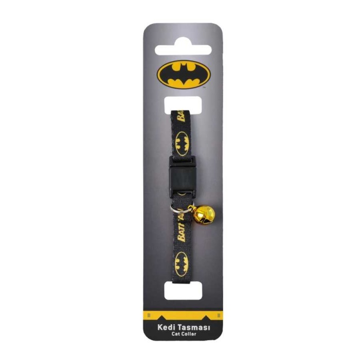 Batman Siyah Desenli Güvenlik Kilitli Ayarlanabilir Yumuşak Doku Kedi Boyun Tasması 22-30 cm