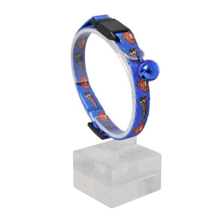 Superman Lacivert Desenli Güvenlik Kilitli Ayarlanabilir Yumuşak Doku Kedi Boyun Tasması 22-30 cm