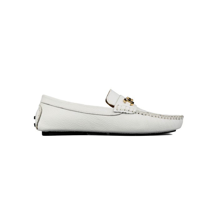 Simena Beyaz Hakiki Deri Erkek Loafer Ayakkabı