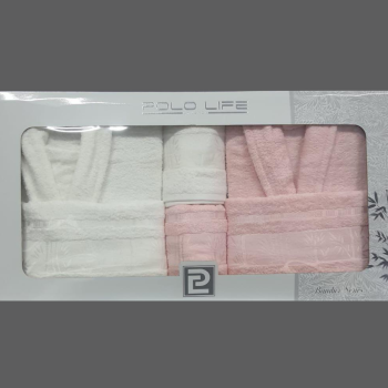 POLO LİFE BAMBU BORNOZ TAKIMI PUDRA/BEYAZ