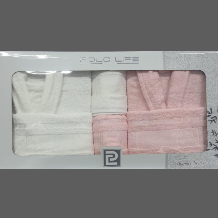 POLO LİFE BAMBU BORNOZ TAKIMI PUDRA/BEYAZ