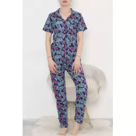Düğmeli Pijama Takımı Lacidesenli