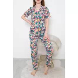 Düğmeli Pijama Takımı Rengarenk