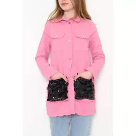 Pullu Gabardin Ceket Pembe