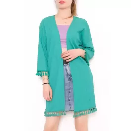 Bürümcük Püsküllü Kimono Yeşil