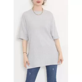 Duble Kol Fitilli Tişört Gri