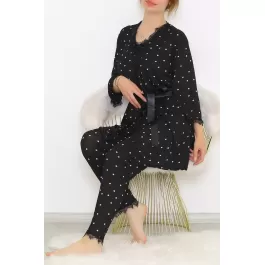 İp Askılı Sabahlık 3Lü Takım Siyahbeyaz