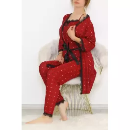 İp Askılı Sabahlık 3Lü Takım Bordosiyah