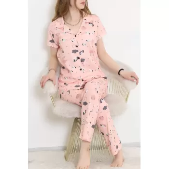 Desenli Pijama Takımı Pudra