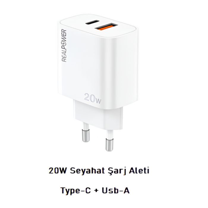 Realpower 20W Seyahat Şarj Aleti Type-C + Usb-A