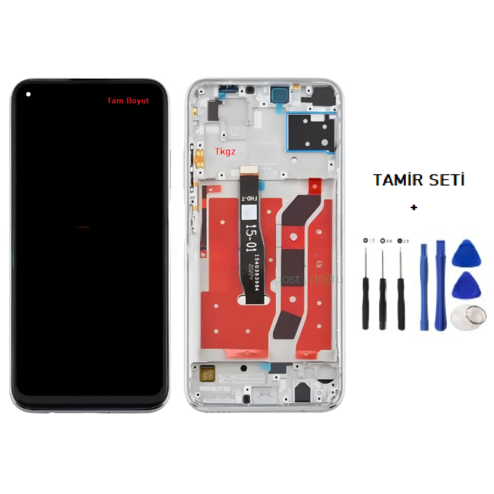 Tkgz Huawei P40 Lite Lcd Ekran Dokunmatik SERVİCE PACK - FULL ÇITALI GÜMÜŞ + TAMİR SETİ