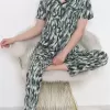 Düğmeli Pijama Takımı Siyahyeşil