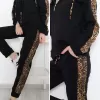 Leopar Detaylı Fermuarlı Takım Siyah