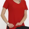 V Yaka Yırtmaçlı Tişört Kırmızı