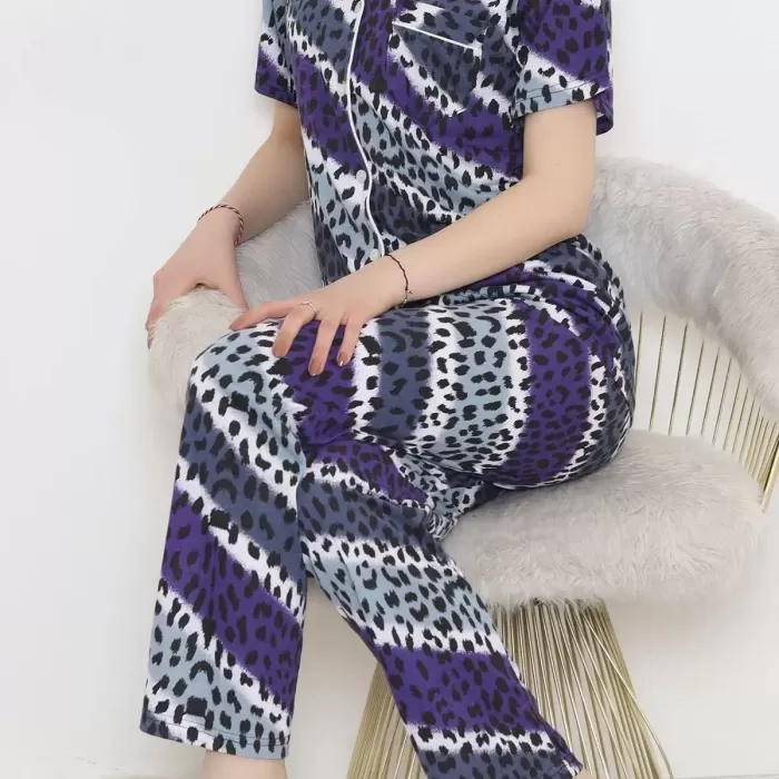 Düğmeli Pijama Takımı Mordesenli