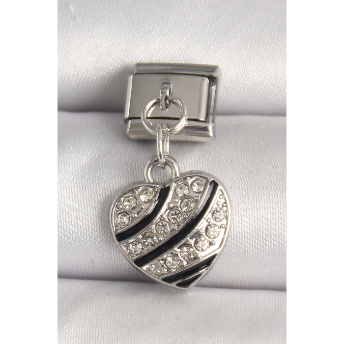 316L Çelik Gümüş Renk Zirkon Taşlı Kalp Model Nomination Charm - TJ-BC1316