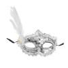 Gümüş Payetli Pullu Beyaz Renk Yandan Tüylü Parti Maskesi 18x22 Cm