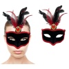 Kırmızı Dantelli Siyah Kırmızı Tüylü Siyah Süet Kaplama Parti Maskesi 17x25 cm